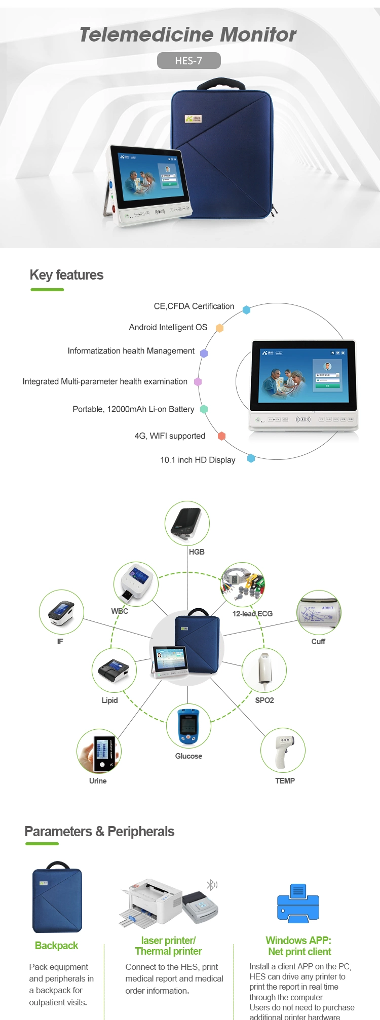 Widely Sold CE Approved E-Health Virtual Healthcare Telemedicine Equipment for Eclinic Hes-7