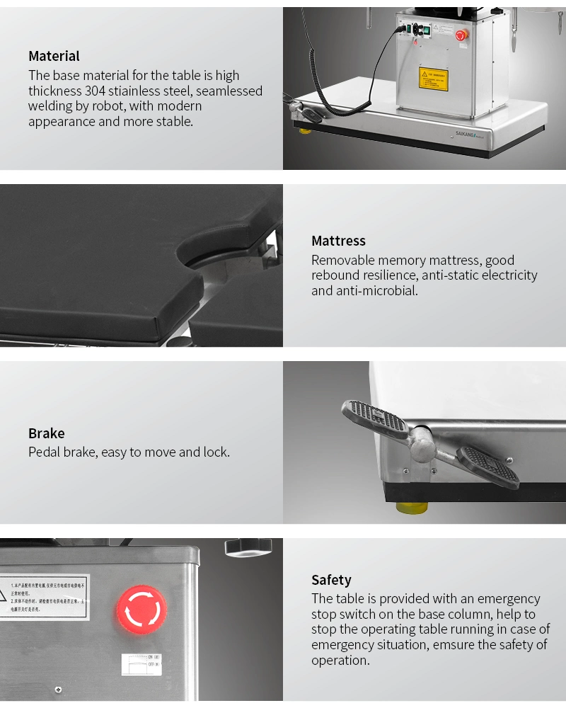A2000 Stainless Steel Hospital Operating Equipment Multifunction Adjustable Manual Electric Surgical Operation Table
