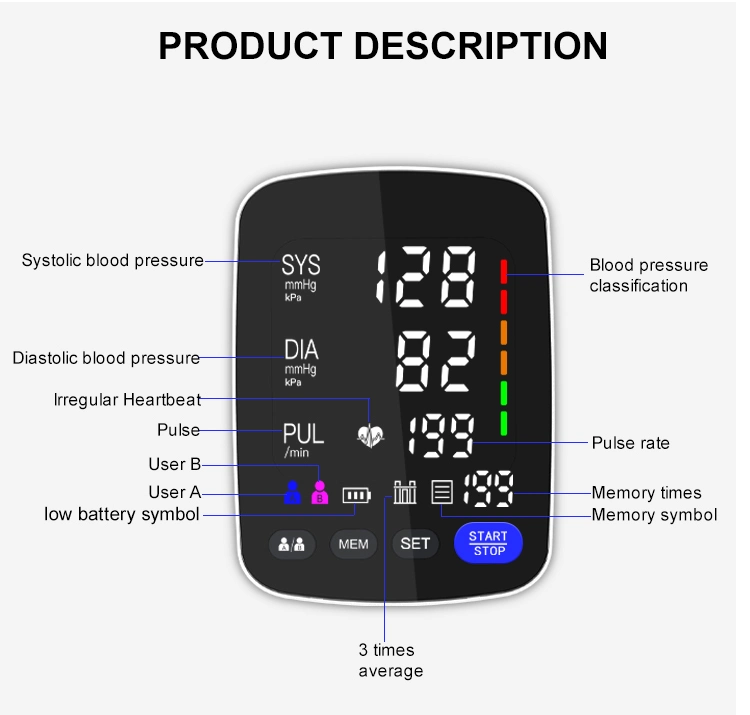 CE FDA Approved Factory Price Home Sphygmomanometer Digital Large Screen Bp Monitor Medical Electronic Automatic Bluetooth Upper Arm Blood Pressure Monitor