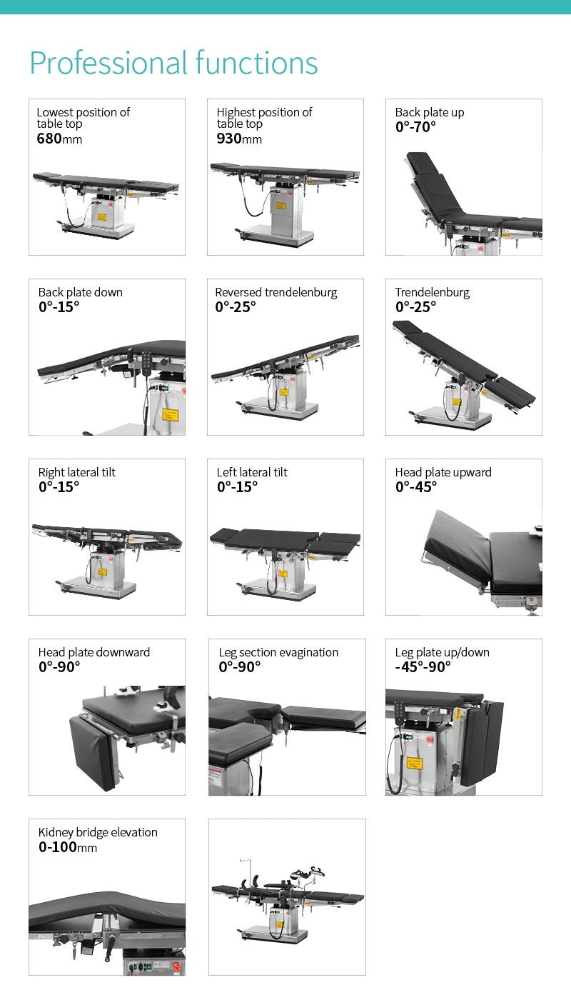 A2000 Stainless Steel Hospital Operating Equipment Multifunction Adjustable Manual Electric Surgical Operation Table